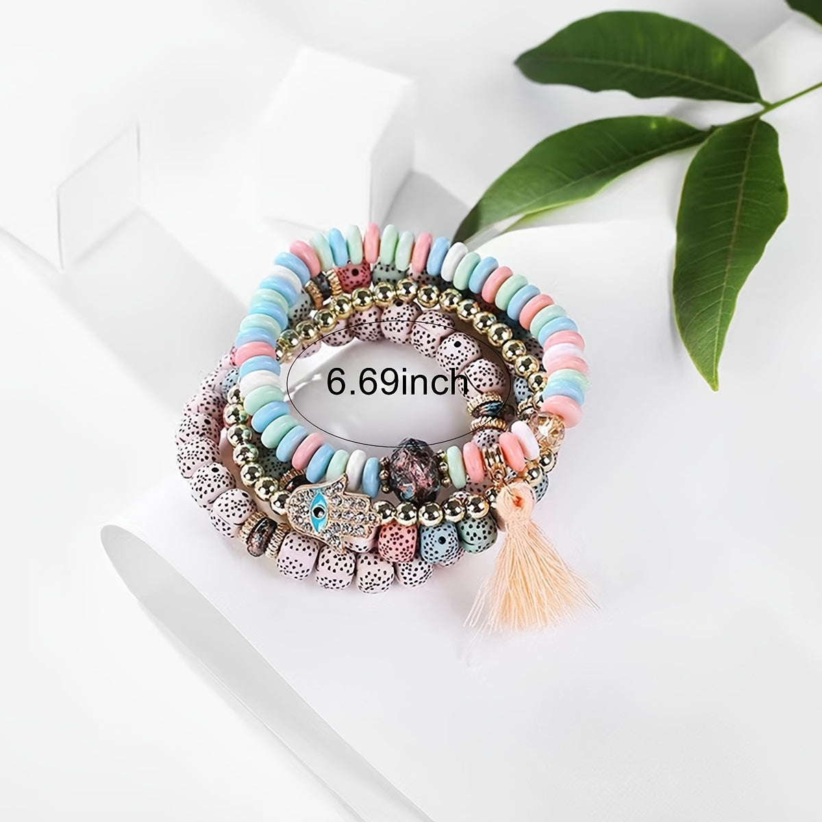 4pc Women's Boho Style Tassel Bracelets, Mixed Color Beaded