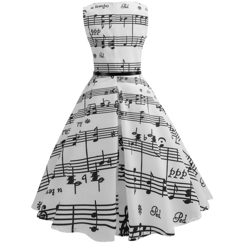 Retro Music Print Dress