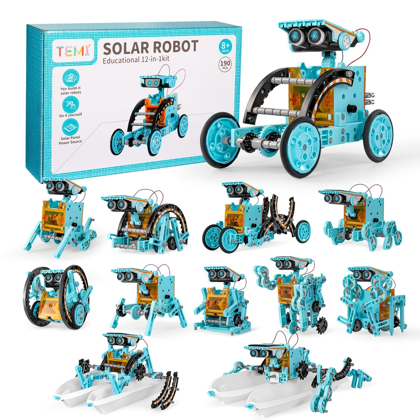 STEM Solar Robot Kit, 12-in-1 Educational STEM Science Experiment Toy, Solar Powered