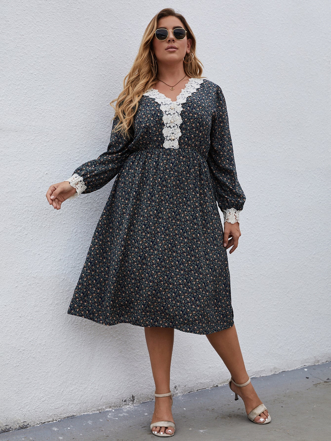 Lace Top, Flared, Speckled Dress, plus sizes