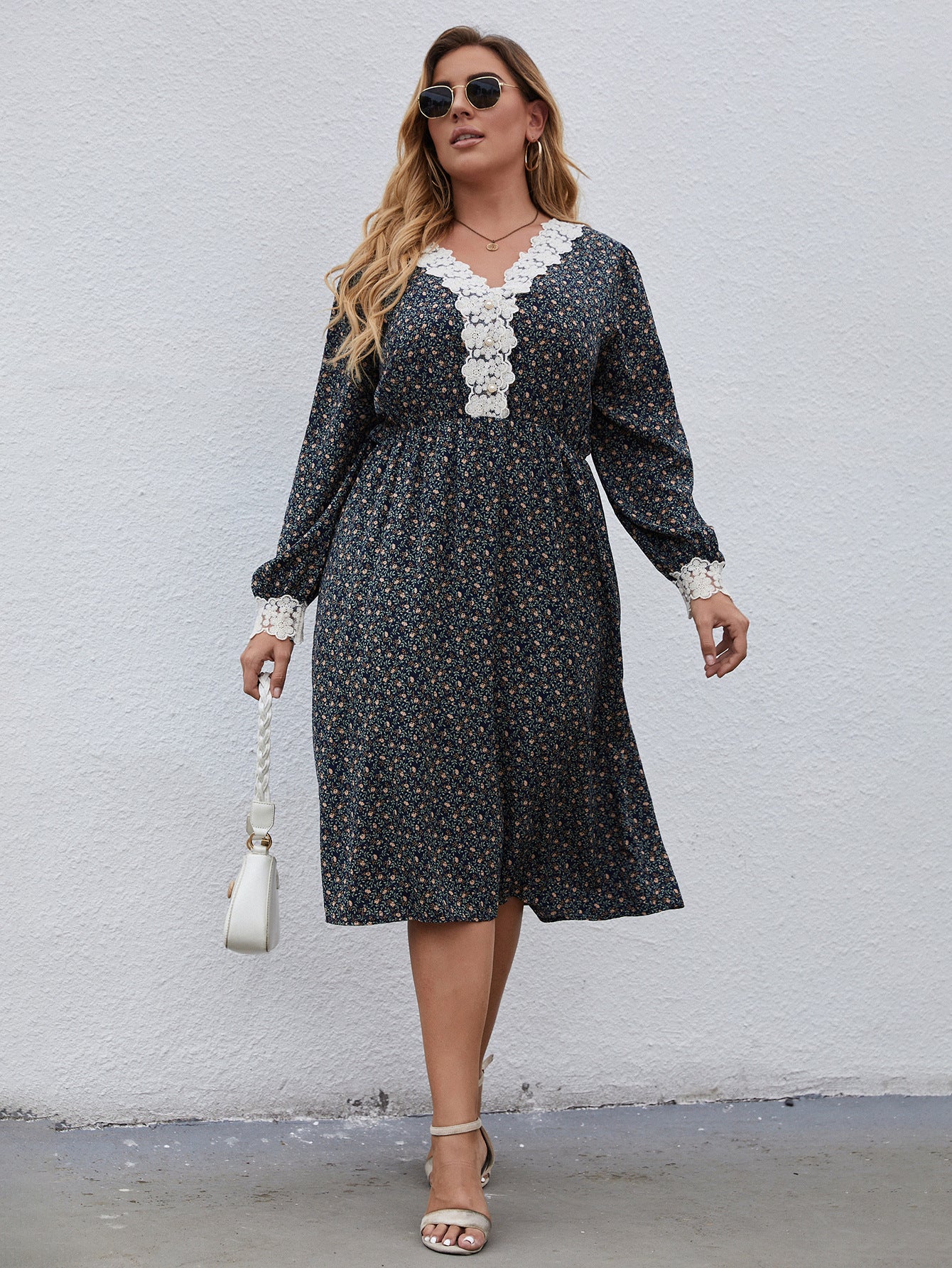 Lace Top, Flared, Speckled Dress, plus sizes