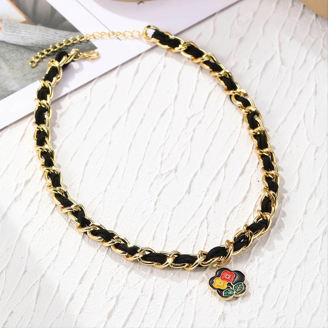 14K Gold Plated Black Necklace