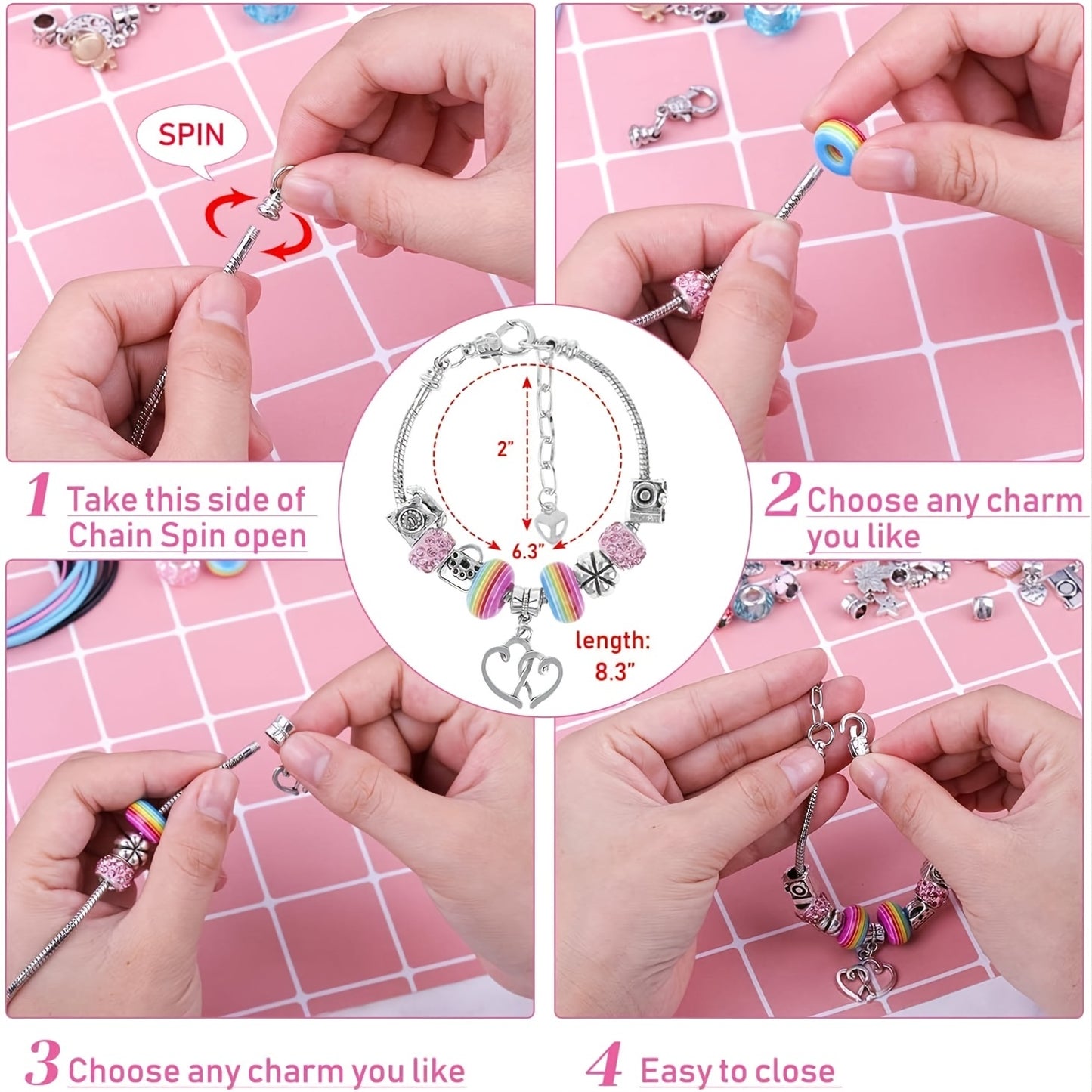 75 pc Charm Bracelet Making Kit, Including Beads, Snake Chains