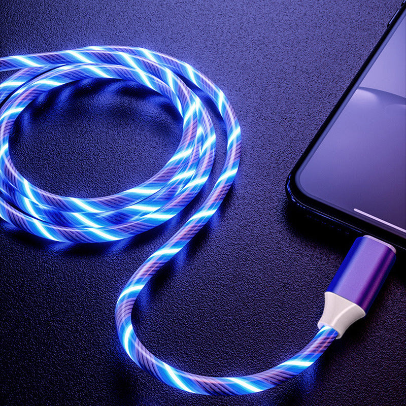 1.2m/3.9ft 3-In-1 LED Flowing Light, Charging USB Cable For Android, Type-C