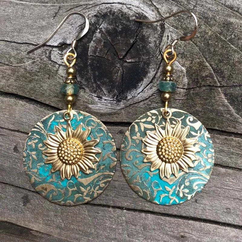 Boho Vintage Sunflower Earrings