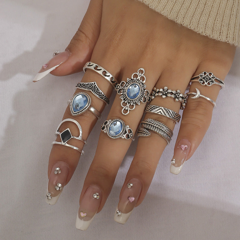 Boho Vintage Ring Set,  Joint Knuckle Flower Stacking Rings