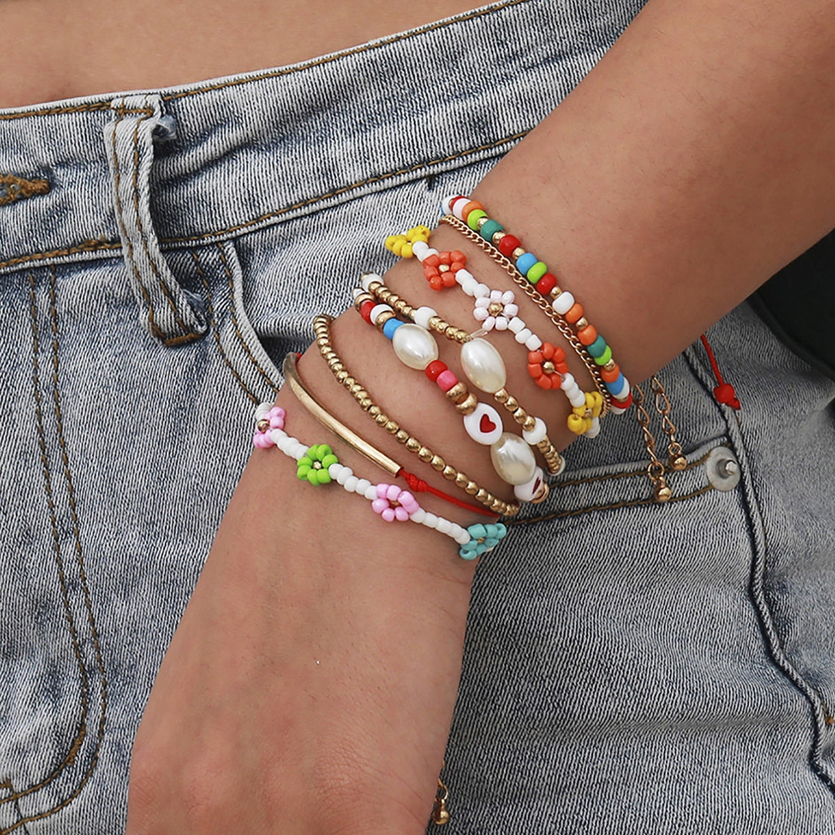 Handmade 8Pc Colorful Bead Bracelets Set