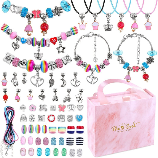 75 pc Charm Bracelet Making Kit, Including Beads, Snake Chains