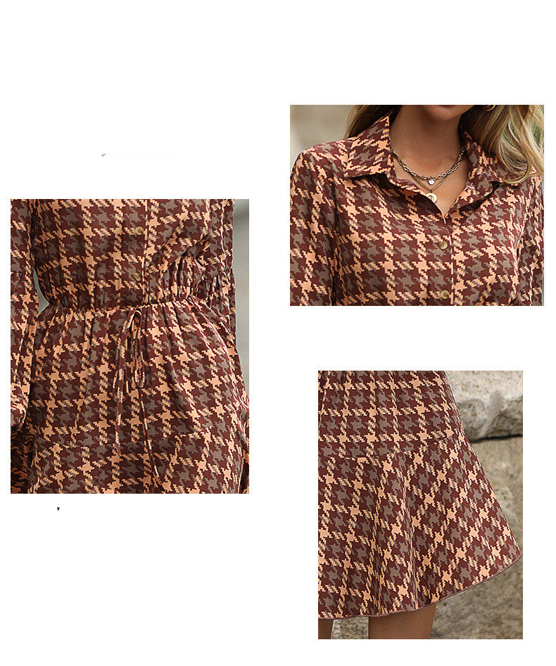 Beautiful, Lantern-sleeved, Women's Plaid Dress