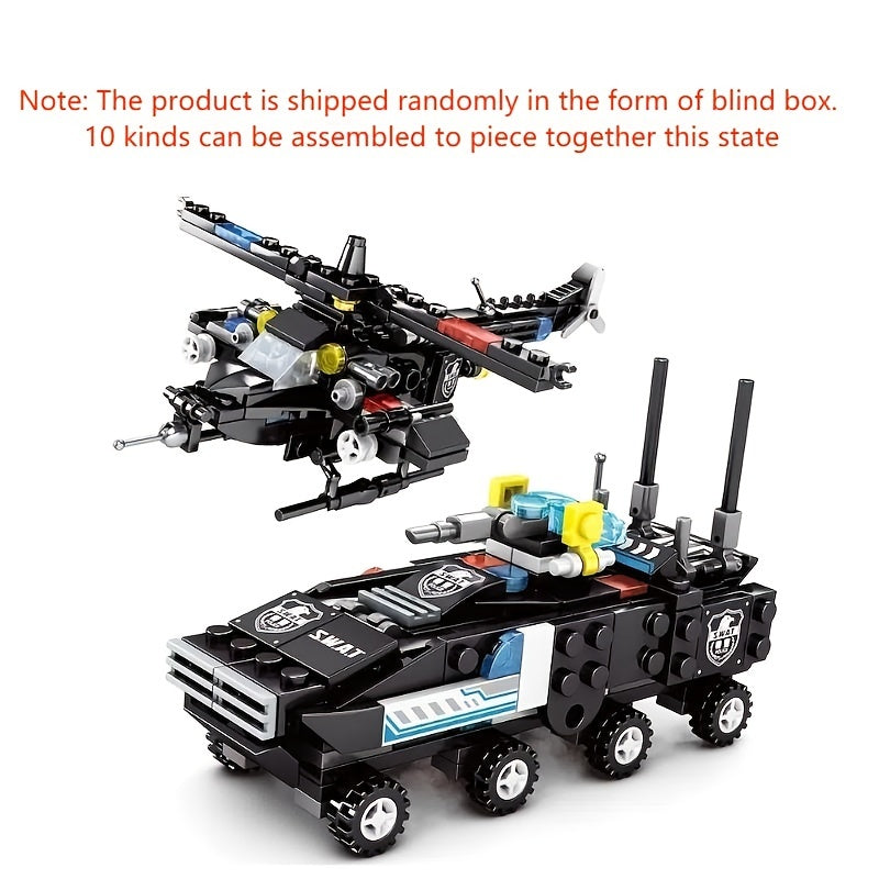 Building Block, Educational Assembly Toy, (10-In-1 Set)Police Car & Helicopter