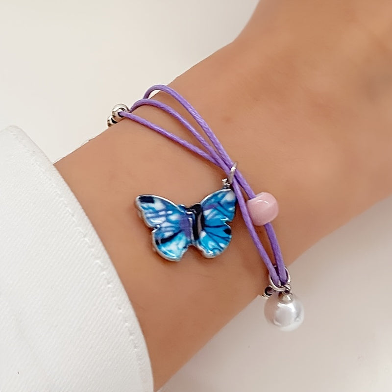 Blue Braided Butterfly Bracelet