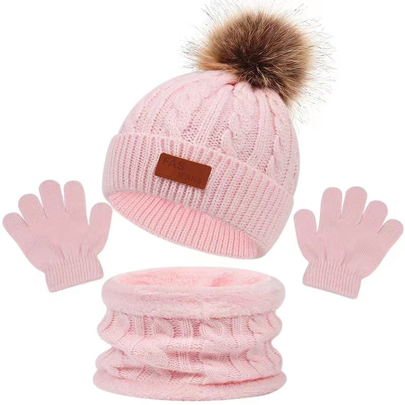 3pc Girls Knitted Thermal Beanie Hat & Gloves & Scarf Set