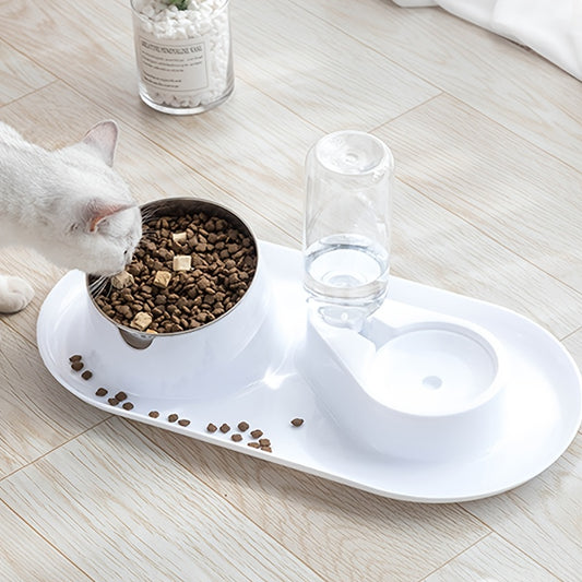 Detachable Pet Food Bowl With Water Dispenser, Tilted Food Bowl For Neck Protection