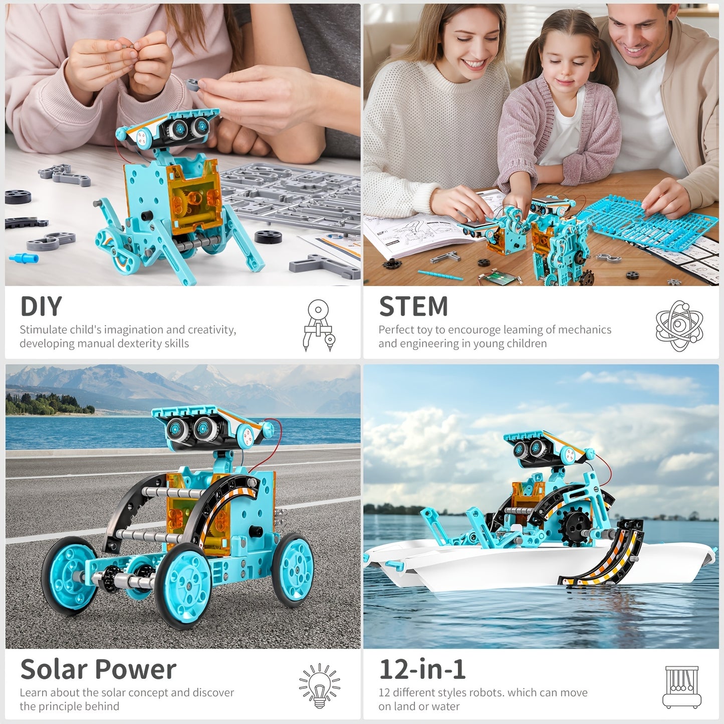 STEM Solar Robot Kit, 12-in-1 Educational STEM Science Experiment Toy, Solar Powered