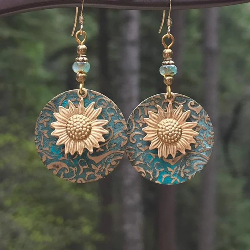 Boho Vintage Sunflower Earrings