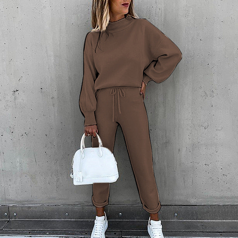 Women's High-neck Pullover, Two Piece, Sweatshirt Tracksuit with high-neck