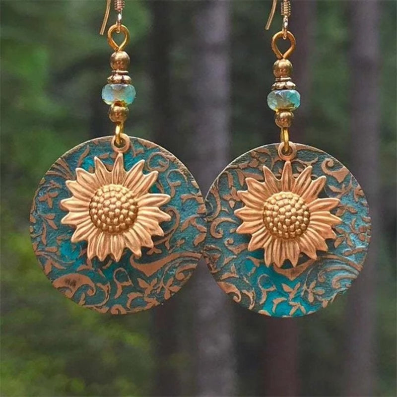 Boho Vintage Sunflower Earrings