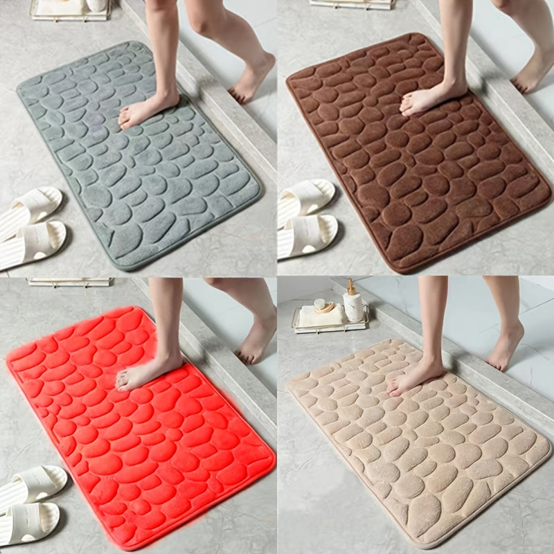 Cobblestone Embossed Bath Mat, Memory Foam Pad, Washable, Rapid Water Absorbent, Non-Slip, Thick, Soft And Comfortable