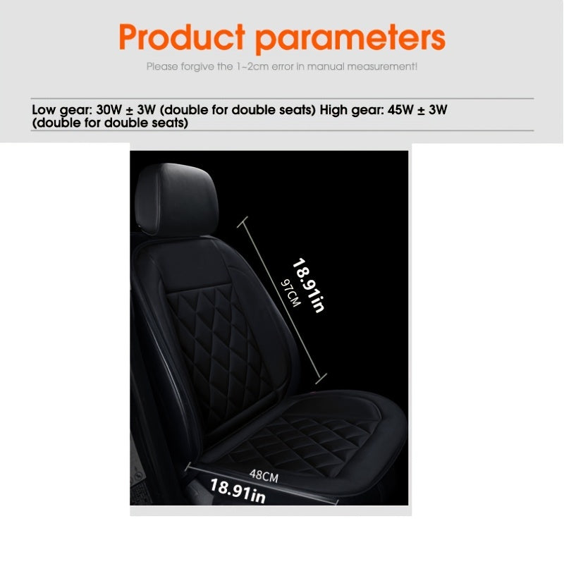 1- 2pc 12V Car Heating Seat Cushion, 30 sec Fast Heating Car Seat Pad, Temperature Control