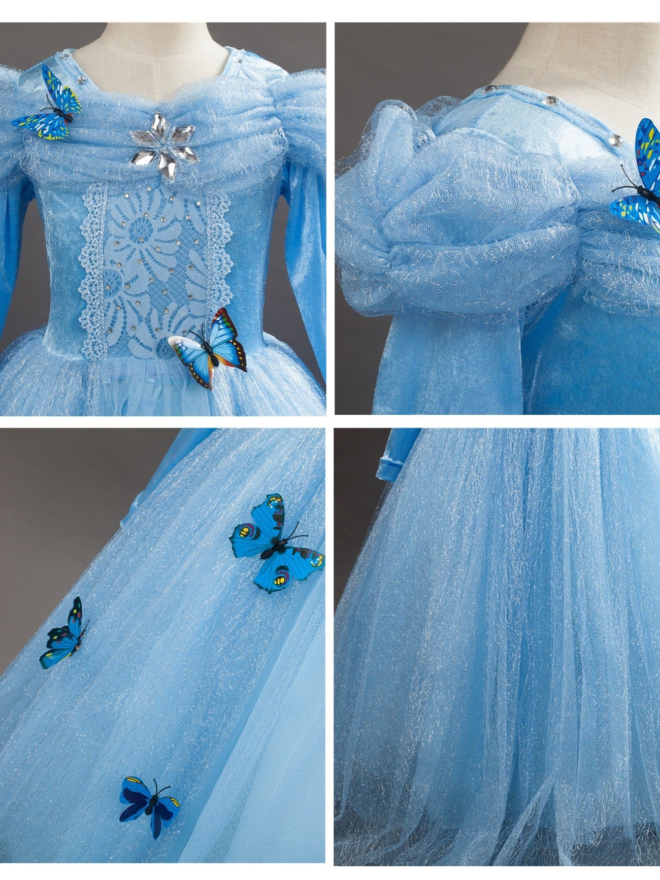 9pc  Cinderella Princess Dress Costume, Jewelry, Gloves, Crown & Princess Wand