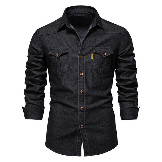 Denim, non-iron, men's casual long-sleeved shirt