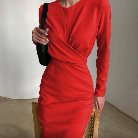 Women's solid, elegant twist, slit dress